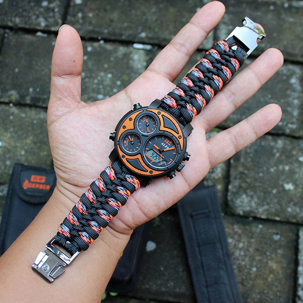 Orange Camo Paracord Watch Band Strap Lug size 20mm 22mm 24mm 26mm