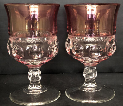 Tiffin Franciscan Kings Crown Thumbprint Ruby Flash Goblet Set Of 2 Water Wine