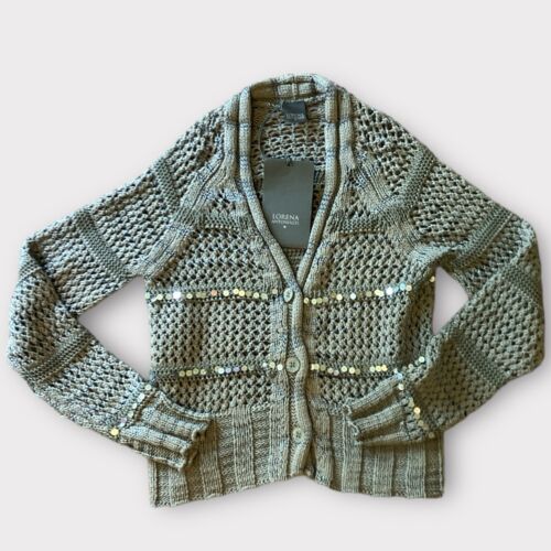Lorena Antoniazzi S42 Gray Sequins Crochet Cardigan NEW WITH TAG $798- Buttons