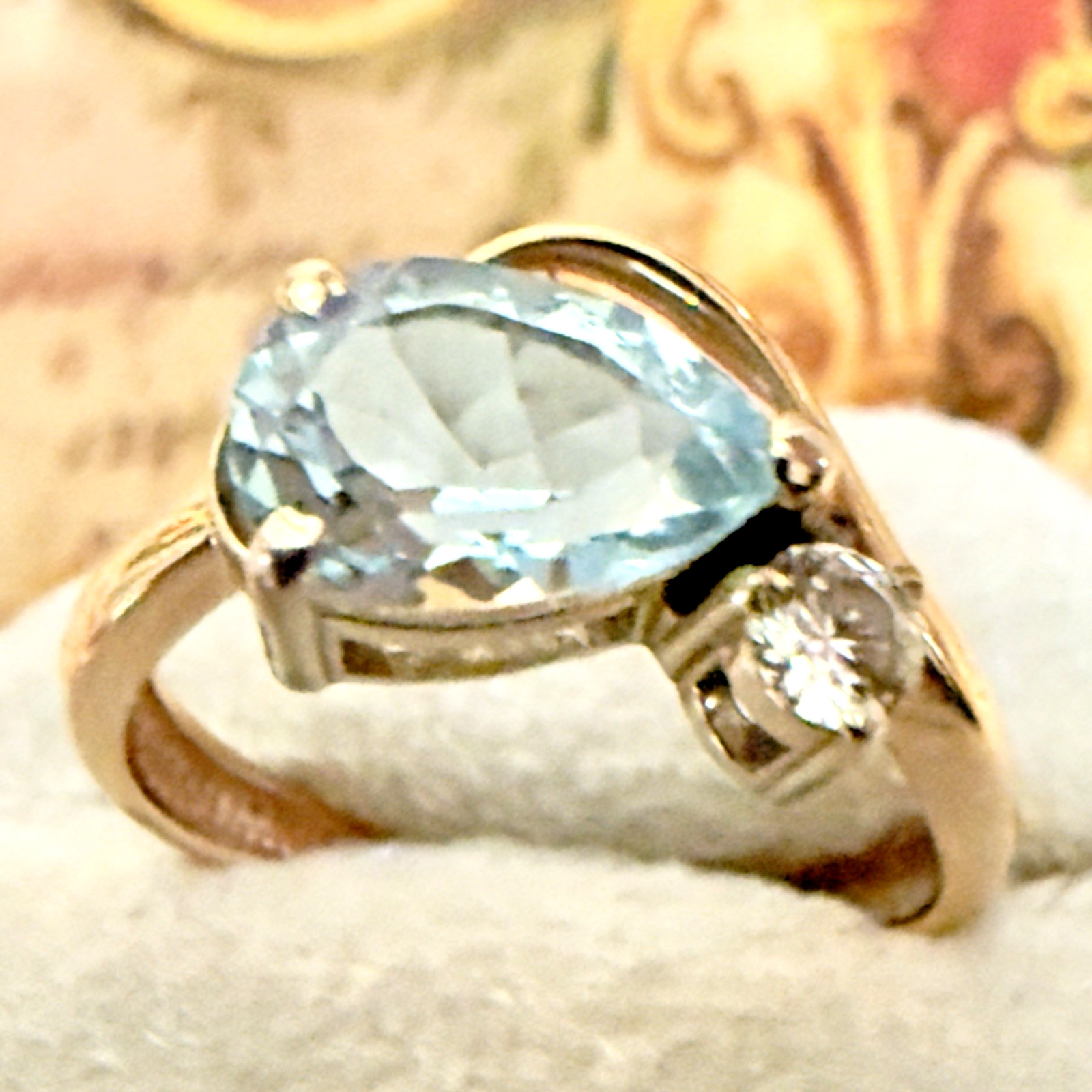 Size 5.25 - 14K 585 Rose Gold Topaz Ring  - Elegant Vintage East European -#1691