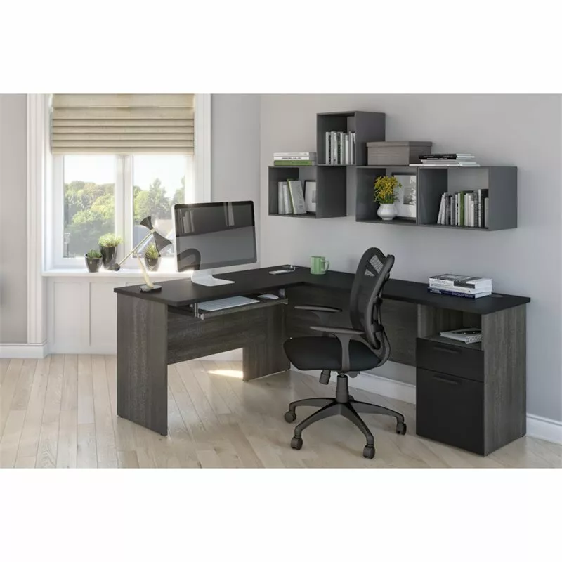 Bestar Norma L Shaped Computer Desk in Black and Bark Gray eBay