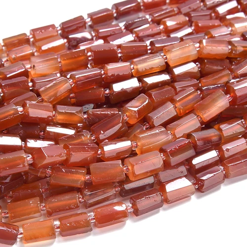 Natural Red Agate Gemstone Faceted Round Tube 12X8MM Loose Beads (D560) - Foto 3 di 3