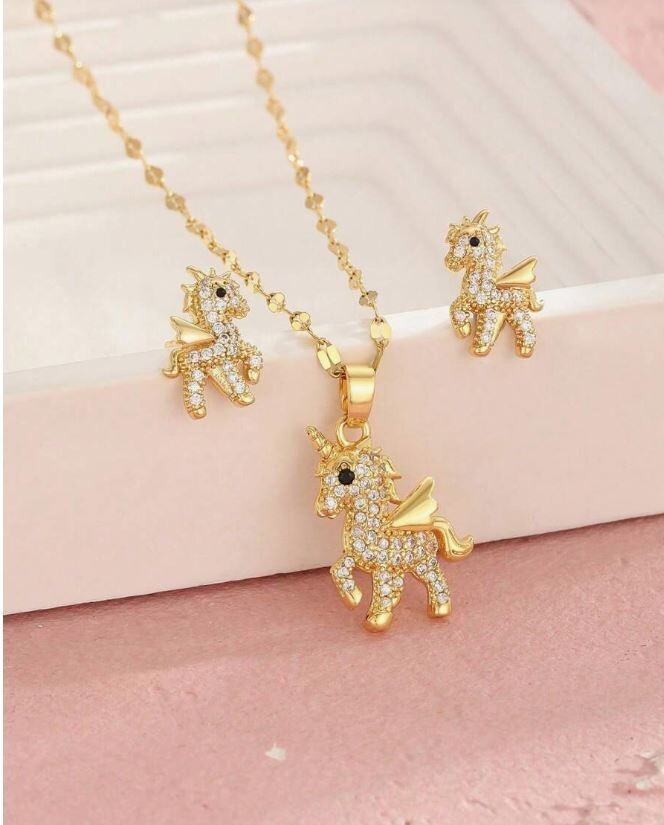 Parure bijoux licorne acier inoxydable doré durable