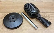 Dynamic Retro Microphone on Stand Vintage Style Metal Grill Audio Collectible.