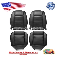 For 07-09 Ford Mustang Driver Passenger Bottom-Top Black Leather Seat Cover Set