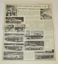 VTG 1964 ROLLS ROYCE PRODUCTS ADVERTISING SHEET! CARS/CIVIL,MILITARY,AIR ENGINES