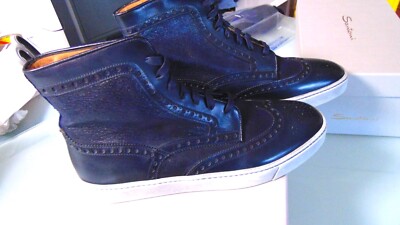 SANTONI COLL. REAL LEATHER ANKLE BOOTS 690.00 CART. 8-42 BLU 7423729-QQ