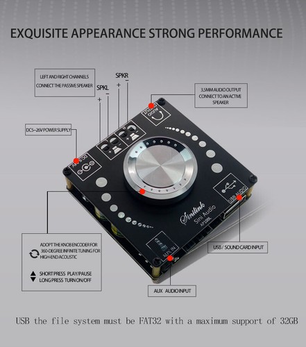 Stereo Bluetooth Digital Endstufe Platine 100 W*2 Klasse D AUX HIFI TPA3116 - Bild 16 von 23