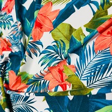 Coral Color Flowers White Background Print Nylon Spandex Fabric