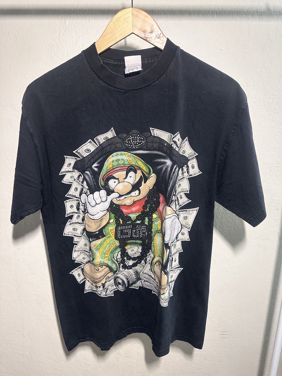 Vintage Mario Wario Nintendo Bling Gangster Shirt 90s 80s Rap Band