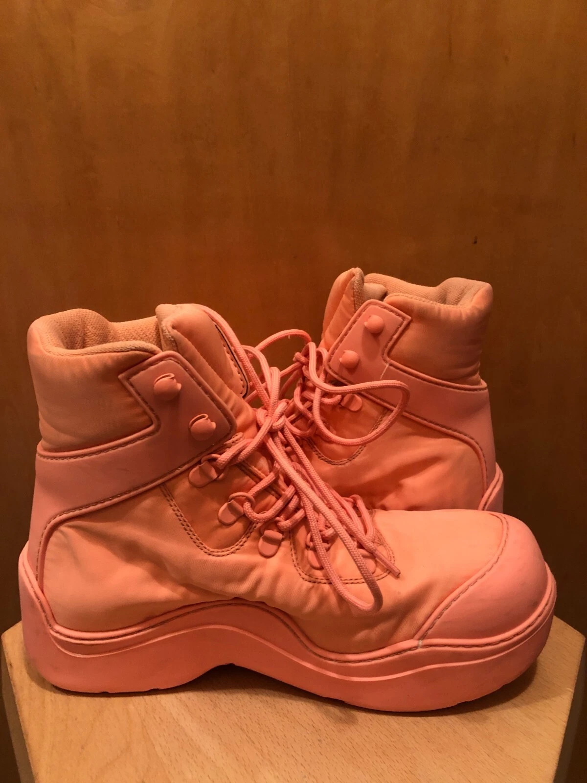 Stivaletti BOTTEGA VENETA Pozzanghera Rosa Fenicottero Stringati Gomma Spessa Plateau 39