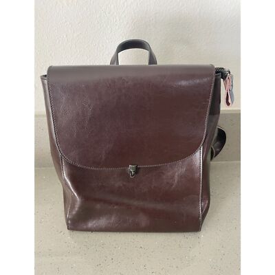 HESHE deep brown leather backpack minimalist NEW office school
