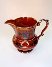 Vintage England Lord Nelson Pottery 11-72  Brown Flower Pitcher, Gold Gilded