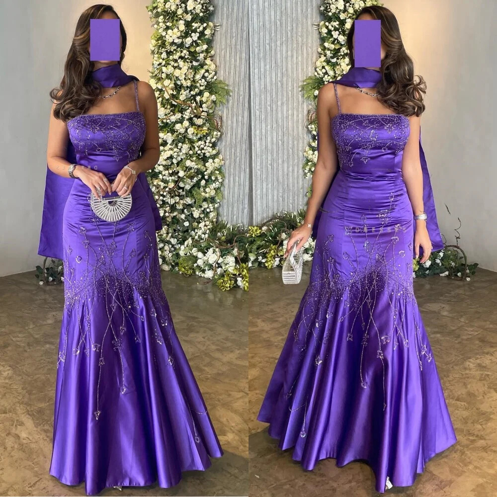Elegant Purple Halter Mermaid Floor Length Prom Gown Beading Satin Evening  Dress | eBay
