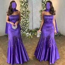 Elegant Purple Halter Mermaid Floor Length Prom Gown Beading Satin Evening Dress