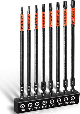 DYRECELVE 6-Inch Long Security Torx Bit Set, 8-Pack Impact T8-T40 Star Bits