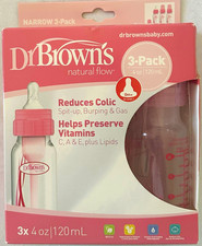 Dr. Brown's Natural Flow Narrow 3-Pack 4oz Pink BPA-Free Anti-Colic Bottles