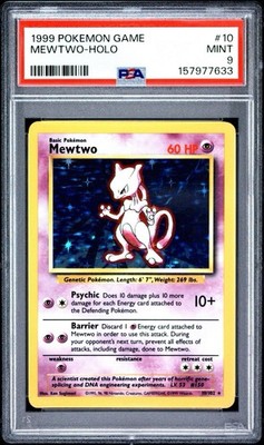 PSA 9 Mewtwo 10/102 Englisch Base Set Holo Pokémon 1999