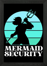 Mermaid Security Underwate Framed Wall Art Poster Canvas Print Picture
