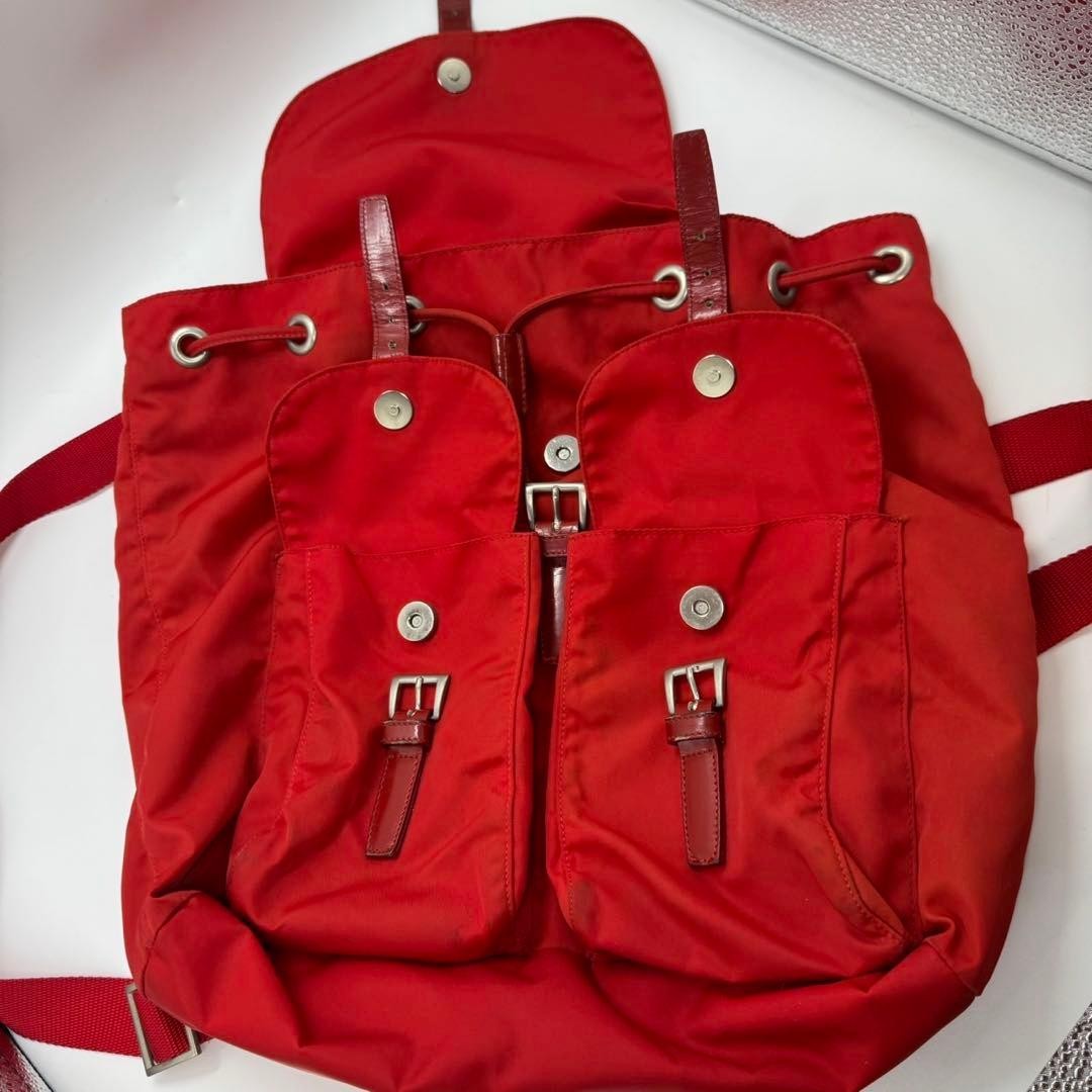 PRADA Tessuto Nylon Drawstring Backpack Red Authe… - image 12
