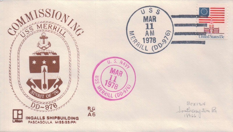 USS Merrill DD 976 Commissioned, ships postmarks  1978