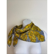Vintage VERA Neumann Yellow and Gold Floral Pattern Square Scarf Made in Japan