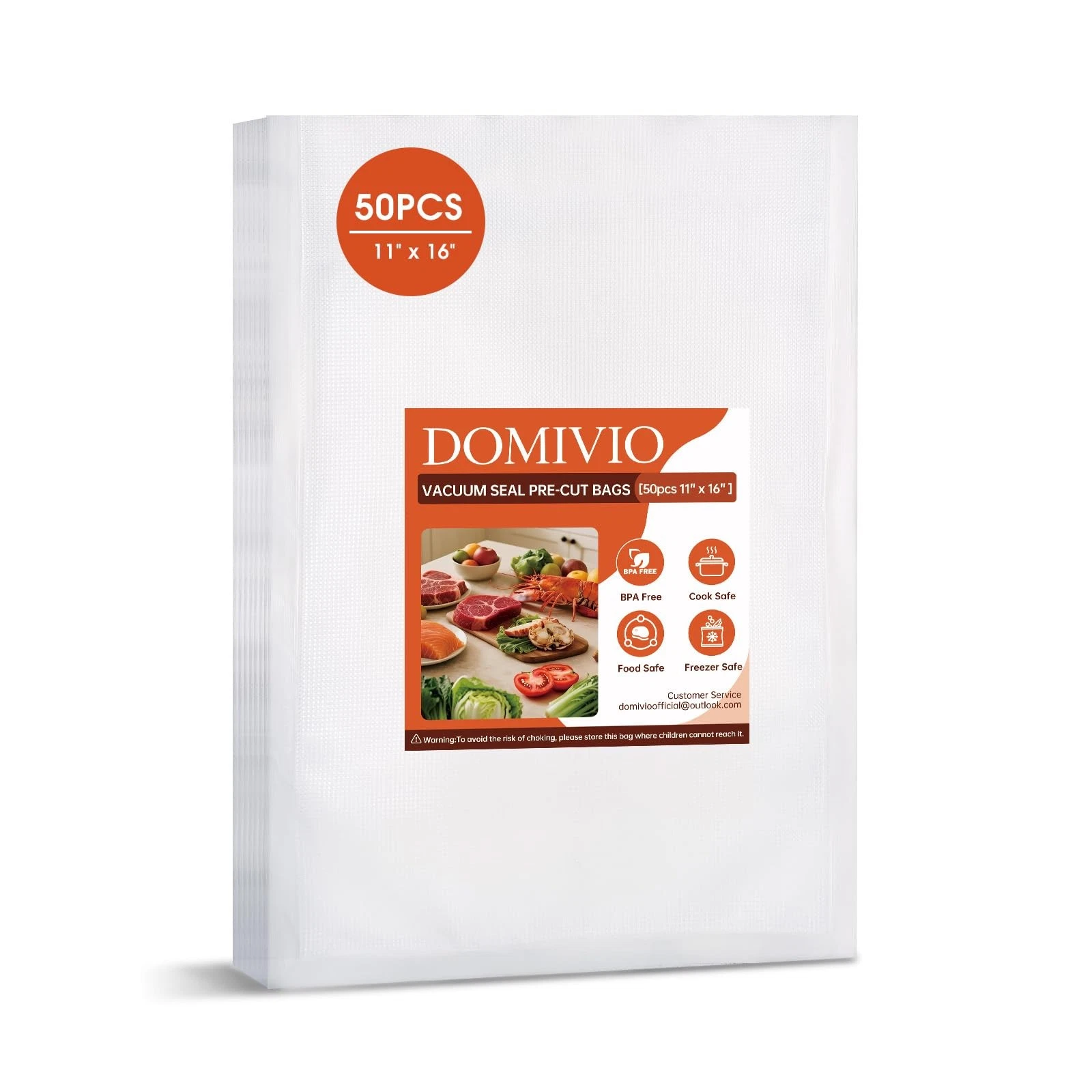 DOMIVIO Vacuum Seal Bags, 50 Pre-Cut 28 x 40cm Embossed 50Pcs 28*40cm, Clear