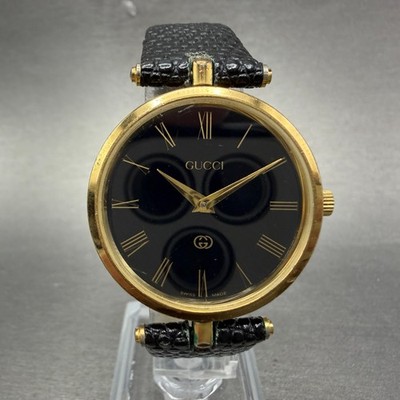 Gucci Black Dial Gold-Tone Round Leather Watch Gucci 4500m Watch Men 32mm Black Dial Gold Plated Round  main image 3