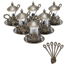 Alisveristime Elisa Turkish Tea Glass Set Of 6 Lids autentic Green 
