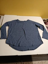 Style&co blue striped long sleeve polyester shirt large women's soft knit