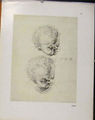 Original alter Vintage Druck deutsche Zeichnungen Baby Gesicht Portraits um 1923 20.