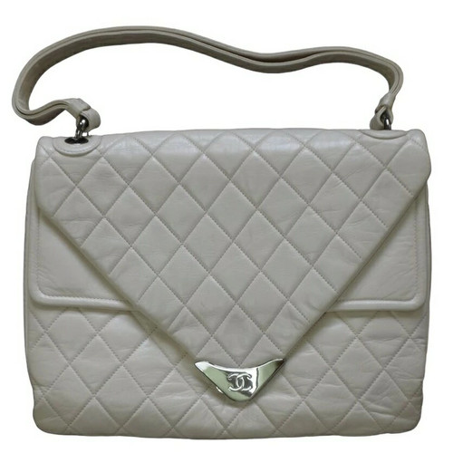 CHANEL Shoulder Bag W Flap Leather Off White Silver Hardware