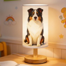 Dog Lamp, Animal Lamp 3 Colors Nightstand Light Lamp, Round Wood Base Flaxen ...