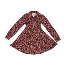 Free People Harper Floral Corduroy Mini Dress Long Sleeve Button Women's 2 EUC