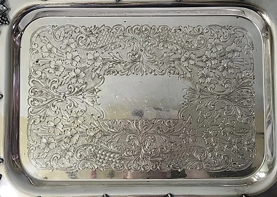 Bandeja para servir mayordomos estilo victoriano enchapada en plata Oneida de colección 20" W  Foto 3 de 4