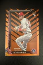 2025 Topps Update Series Debut Thomas Saggese #US21 Holiday Orange Black Foil RC