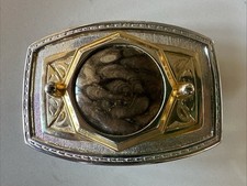 Western Belt Buckle with Large Natural Picture Jasper Stone Square