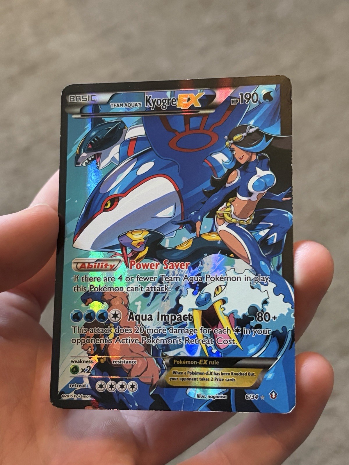 Team Aqua's Kyogre EX 6/34 Double Crisis Pokemon Heavy Play
