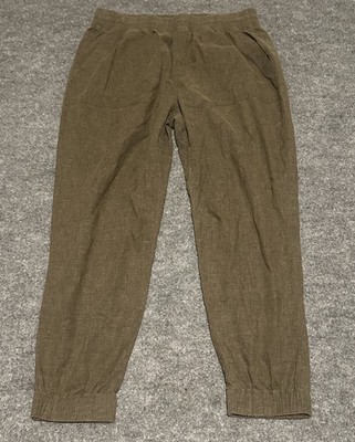 Prana Women s Large Olive Green Hemp Blend Pants Ankle Cuff Drawstring Pockets 