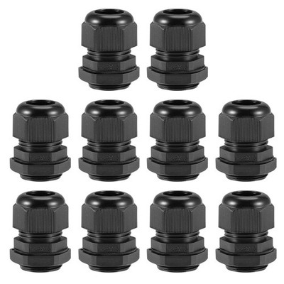 10Pcs M24x1.5 Cable Gland 12mm-15mm Wire Hole Waterproof Locknut Black