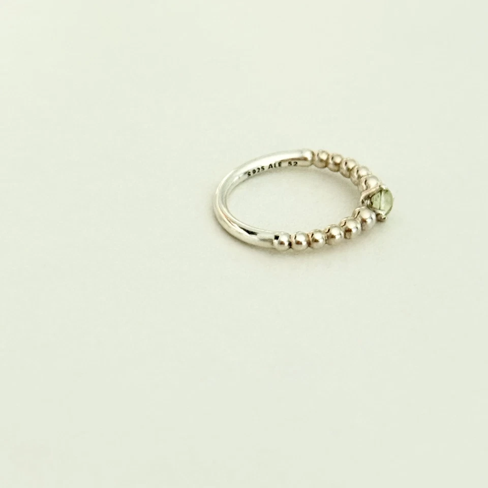 Pandora Green Peridot August Birthstone Beaded Band Ring Size 6 - Image 3 of 4