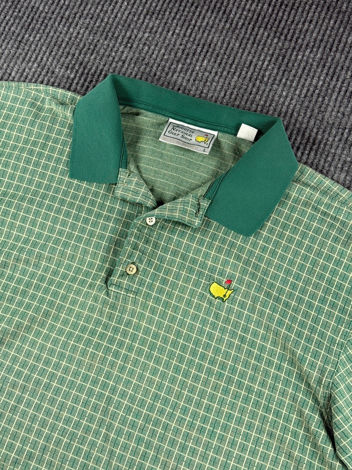 Vintage Augustas National Golf Shop Masters Golf Polo Mens Large Green Check
