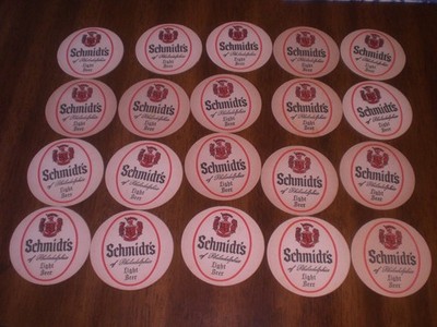 20 SCHMIDT'S OF PHILADELPHIA LIGHT BEER ROUND COASTERS