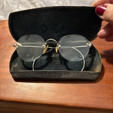 Antique Vintage Frameless Spectacles Bridge Nose Pinch Pin and Originalcase