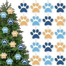 60 Pcs Cartoon Orange Blue Dog Christmas Tree Ornament Cute Wooden Dog Paw Ha...