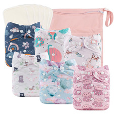 Reusable Cloth Diapers 6 Pack 6pcs Rayon from Bamboo Inserts Wet Bag, One Size A