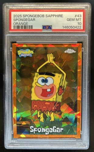2025 Topps Chrome SpongeBob Sapphire SpongeGar Orange Refractor #/25 PSA 10