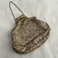 Vintage Art Nouveau Floral Flower Tapestry Clutch Coin Purse Frame  Kiss Lock