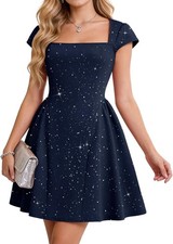 Women Sequin Square Neck Mini Prom Dresses, A Line Short Cocktail Party Dresses