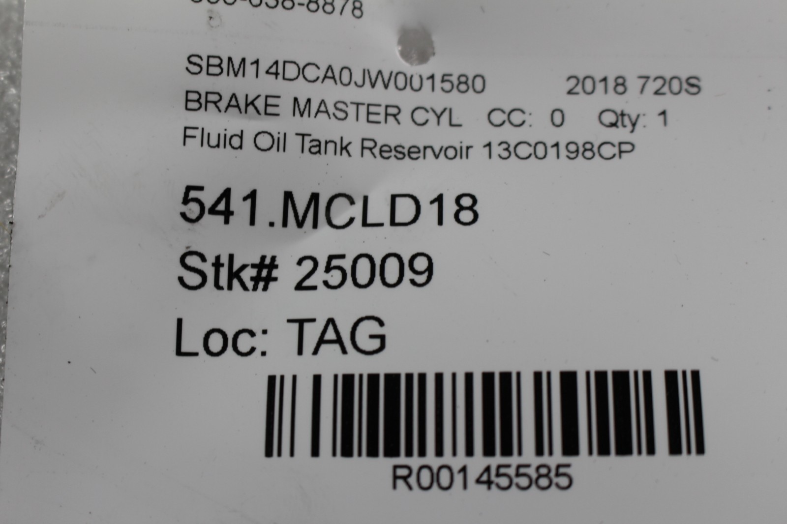 McLaren 720s, Brake Fluid Reservoir, Used, P/N 13C0198CP